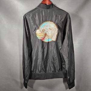 Monty’s Jacket Mens Large Black Vegan Burger Dog Windbreaker Full Zip